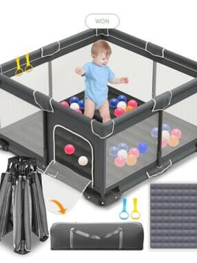 ICAREWAY 50x50 Inch Foldable Playpen Only Dark Gray